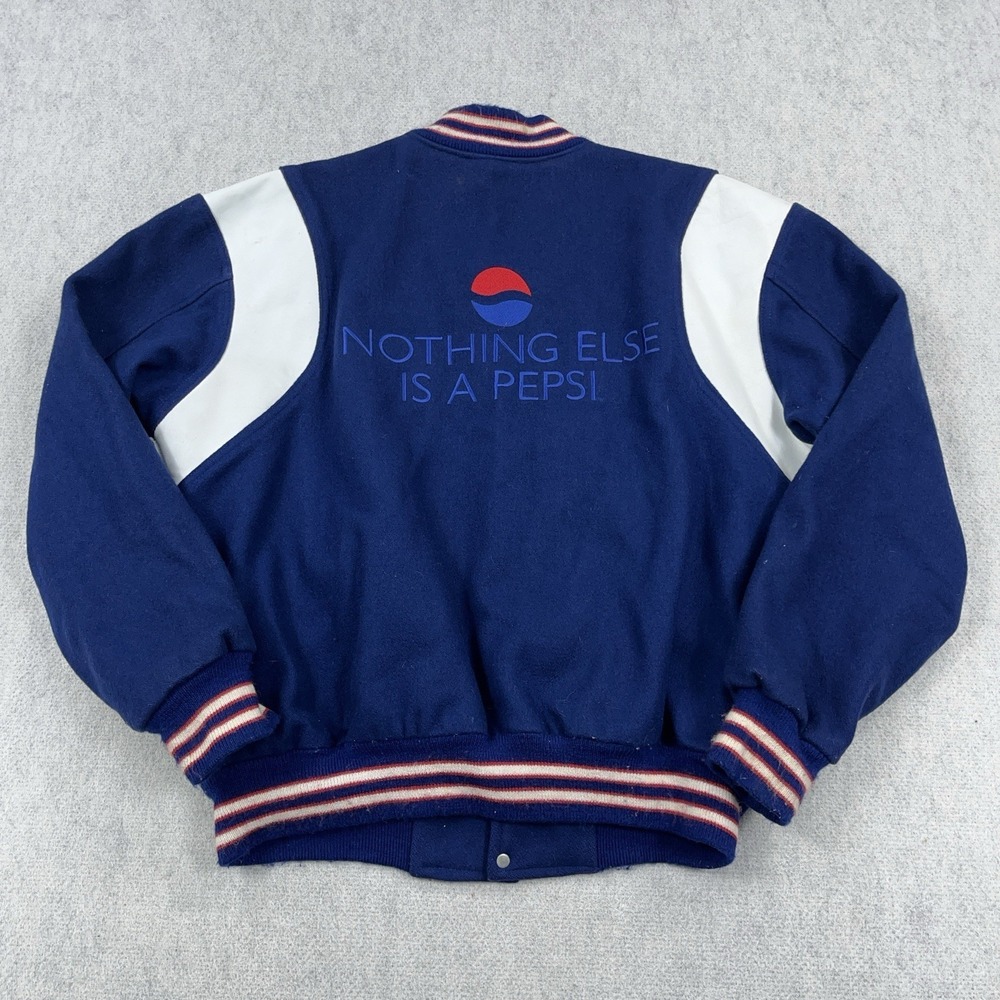 Vintage Pepsi Bomber Jacket Mens Large Blue Wool Snap Varsity Embroidered 90s